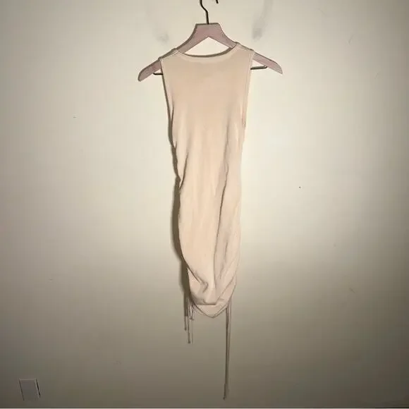 LIONESS Revolve Military Minds classic ruched side Mini Dress Beige S - Picture 6 of 8